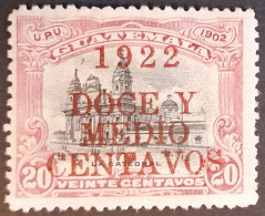Guatemala 1922 Cathédrale Erreur Surcharge Overprint Error 1922 DOCE Y MEDIO CENTAVOS En ROUGE Yvert 178a * MH - Oddities On Stamps