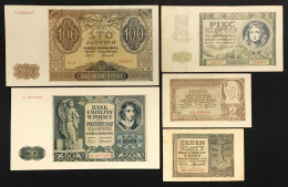 Polonia Polska 1 2 5 50 100  Zlotych 1941 5 Banknotes Lotto.2457 - Pologne