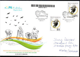 PT-0013 POSTAL HISTORY 150th BIRTH ANNIVERSARY OF MAHATMA GANDHI REGISTERED MAIL F.D.C. - Mahatma Gandhi