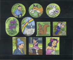 JAPAN 2005 LETTER WRITING DAY 80 YEN COMP. SET OF 10 STAMPS.FOX,RABBIT,SQUIRREL,BIRD,CASTLE,FLOWER,GIRL, FINE USED (**) - Used Stamps