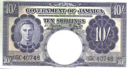 JAMAICA BRITISH 10 SHILLINGS BLACK KVGI HEAD  FRONT  MOTIF BACK DATED 01-03-1953 P39 AUNC READ DESCRIPTION !! - Jamaica
