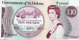 SAINT HELENA 10 POUNDS RED QEII SHIP FRONT EMBLEM BACK SIG,3 ND(1985) P.8b CUNC  READ DESCRIPTION ! - Isla Santa Helena