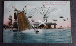 THE HELTER SKELTER HOUSE AND MAXIM FLYING MACHINE SOUTHPORT OLD COLOUR POSTCARD LANCASHIRE - Southport