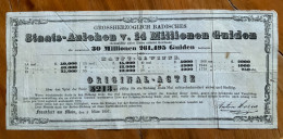 FRANKFURT AM MAIN 1 MARZ 1857 - GROSSHERZOGLICH BADISCHES -  STAATS - ANLEHEN ORIGINAL - ACTIE - 14 MILIONEN GULDEN - Transporte