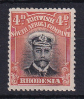 Rhodesia - BSAC: 1913/22   Admiral    SG211    4d    Black & Orange-red   [Die I]    MH - Sonstige & Ohne Zuordnung