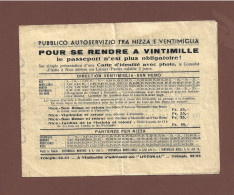 PUBBLICO AUTOSERVIZIO TRA NIZZA E VENTIMIGLIA E Da Qui A LATTE DOLCEACQUA PERINALDO VALLEBONA - ORARI E PREZZI 1934 - Verkehr & Transport