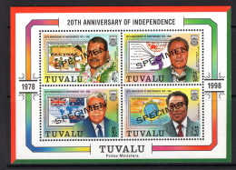 Tuvalu 1998 20th Anniversary Of Independence - SPECIMEN - MS MNH (SG MS821) - Tuvalu