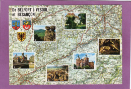 25 70 90 De Belfort à Vesoul Et Besançon Carte Géographique Multivues Besançon Baume Les Dames Lure Montbéliard Blasons - Franche-Comté
