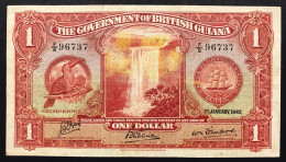 BRITISH GUIANA 1 Dollar 1942 VF Pick 12c Leggere Scritte Ma Bellisismi Colori Lotto 343 - Guyana