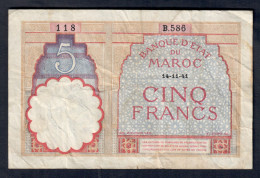 Marocco Morocco Maroc 5 Francs 14 11 1941 LOTTO 081 - Marokko