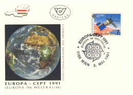 728  Europa CEPT 1991, Satellite: Env. 1er Jour D'Autriche - FDC From Austria. Space Globe Terrestre - 1991