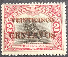 Guatemala 1916 Statue Barrios Double Surcharge Overprint NOIRE + ROUGE Yvert 159e * MH - Fouten Op Zegels