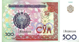 UZBEKISTAN 500 SUM RED  EMBLEM FRONT HORSE STATUE BACK DATED 1999 P.81 UNC READ DESCRIPTION !! - Ouzbékistan