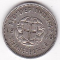 Grande Bretagne. 3 Pence 1940 . George VI, En Argent , KM# 848 - F. 3 Pence