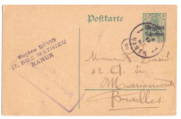 Belgique Occupation Entier 1 5 Centimes Censure Namur Namen Boîte 88 à Bruxelles 1915 - German Occupation