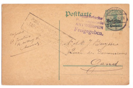 Belgique Occupation Entier 1 5 Centimes Censure Antwerpen Freigegeben Etappen Inspection Gand Gent 1915 - Duitse Bezetting