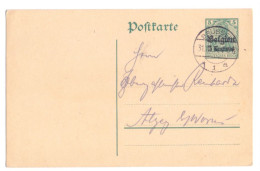 Belgique Occupation Entier 1 5 Centimes Brüssel Alzey Worms Allemagne 1914 - Duitse Bezetting