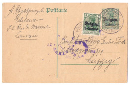 Belgique Occupation Entier 9 5 Cent OC2 5 Centimes Censure Löwen Leuven Louvain Leipzig Allemagne 1916 - Deutsche Besatzung