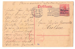 Belgique Occupation Entier 3 10 Centimes Censure Rouge Militarsiche Post Antwerpen Trolsen Allemagne 1916 - Duitse Bezetting