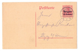 Belgique Occupation Entier 3 10 Centimes Brüssel Alzey Worms Allemagne 1914 - Ocupación Alemana