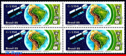 Ref. BR-1971-Q BRAZIL 1985 - BRASILSAT, SATELLITE,SPACE, MAPS, MI# 2092, BLOCK MNH, TELECOMMUNICATION 4V Sc# 1971 - Blokken & Velletjes