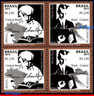 Ref. BR-3286-Q BRAZIL 2014 - RELATIONSHIP WITH CROATIA, M�RIO SCHENBERG & NIKOLA TESLA, MNH, FAMOUS PEOPLE 4V Sc# 3286 - Blocs-feuillets