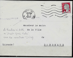 Curiosité Flamme Secap O= De Paris XVI 6-1 1965 TàD Décalé, Non Fixé Sur La Machine Ce Qui Donne Une Empreinte Déformée - Brieven En Documenten