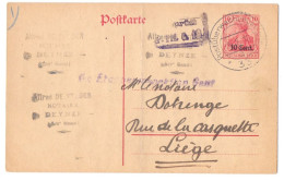 Belgique Occupation Entier Etappen Etapes 4 10 Cent Censure Gent 33 Gand Deynze Deinze Liège 1918 - Occupation Allemande