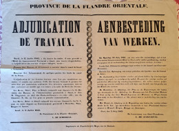 Gand 1842 Adjudication De Travaux Flandre Occidentale Imprimerie Vanderhaeghe Maya 54x40cm - Manifesti