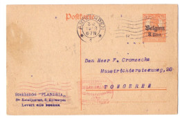 Belgique Occupation Entier 10 8 Cent Boekhandel Frandria Censure Rouge Militärische Post Antwerpen Tongeren 1918 - Deutsche Besatzung