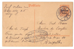 Belgique Occupation Entier 10 8 Cent Professeur Oscar Orban ULiège Censure Militärische Lüttich à Bruxelles 1917 - Deutsche Besatzung