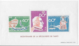 BICENTENAIRE DE LA DéCOUVERTE DE TAHITI NEUF SANS CHARNIÈRE BLOC N° 1 YVERT ET TELLIER 1968 - Tahiti