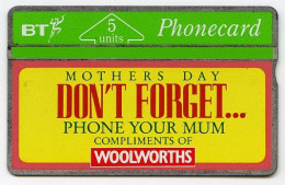 BT PHONECARD : WOOLWORTHS - MOTHERS DAY : 5 UNITS - BT Advertising Issues