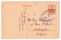 Belgique Occupation Entier 10 8 Cent Censure Brüssel Antwerpen - German Occupation