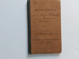 1892 LIBRETTO UNIVERSITARIO UNIVERSITà GRAZ DA STUDENTE TRIESTE + MARCHE FISCALI - Diplômes & Bulletins Scolaires