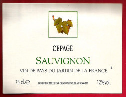 Etiquette De Vin Cépage Cabernet Sauvignon Vin De Pays Du Jardin De La France 12% Vol.-  62500 - Saint Omer ? - Vin De Pays D'Oc