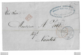 Lettre ST-DENIS REUNION 19 MARS 1867 Pour Nantes Via Suez COL.F.V.SUEZ PAQ.F/AMB.MAR 15 AVRIL 67+ Arrivée Au Verso - Cartas & Documentos