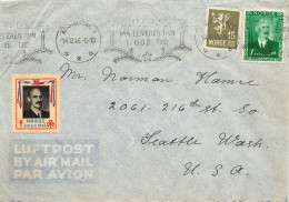 LETTRE. NORVEGE. 14 12 46. KRISTIANSAND PAR AVIO POUR SEATTLE. USA. + VIGNETTE NORGE JULEN 1946 - Cartas & Documentos