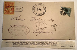 Chile1895 Postage Due 20c On Cover From Bolivia1890 20c Bisect Sucre & MULTADA ANTOFAGASTA R !>Valparaiso (taxe Lettre - Chili