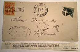 Chile1895 Postage Due 20c On Cover From Bolivia1890 20c Bisect Sucre & MULTADA ANTOFAGASTA R !>Valparaiso (taxe Lettre - Chile