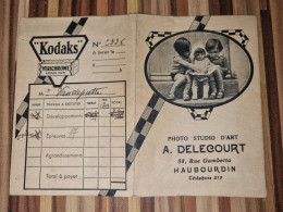 Pochette Ancienne Pour Photo & Négatif - Publicité KODAK KODAKS    Haubourdin Studio Delecourt Enfants Assis - Matériel & Accessoires