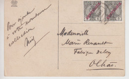 Paire De Timbres Manuel II 1910 5 Reis  Avec Surcharge REPUBLICA En Rouge Sur CPA Salamanca - Charra - Storia Postale