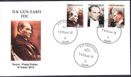 R-114 TURKIYE 2014 OFFICIAL ATATURK POSTAGE STAMPS F.D.C. - Covers & Documents