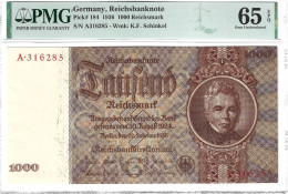 Germany 1000 Reichsmark 1936 P184 Graded 65 EPQ Gem Uncirculated By PMG - 1000 Reichsmark