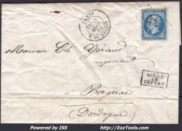 FRANCE N°22 SUR LETTRE ETOILE DE PARIS 22 + CAD R. DU HELDER DU 15/09/1868 - 1862 Napoleone III