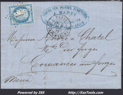 FRANCE N°60C SUR LETTRE AVEC ETOILE DE PARIS 12 + BT BEAUMARCHAIS DU 08/07/1875 - 1871-1875 Cérès