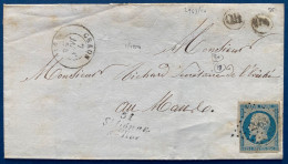 Lettre 7 JAN 1854 Napoleon N°10 25c Bleu Obl PC 2963 + OR D'Origine Rurale + Cursive " 51 ST AIGNAN S ROÉ " Rare - 1852 Louis-Napoleon