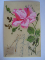 Carte Celluloïd Anniversaire Handgeschilderd Peinte Main Roos Rose Circulée - Sonstige & Ohne Zuordnung
