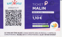 974 ILE REUNION - TICKET MALIN MAUVE - VENDU PAR 10 TITRES DE 1.10€  BUS - KAROUEST  KAR OUEST-  VENTE AU SOL UNIQUEMENT - Wereld