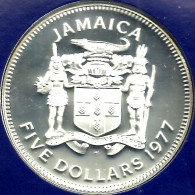 JAMAICA $5 SHIELD FRONT MANLEY PREMIER BACK AG SILVER 1Oz 1977 KM73a PROOF READ DESCRIPTION CAREFULLY !!! - Giamaica